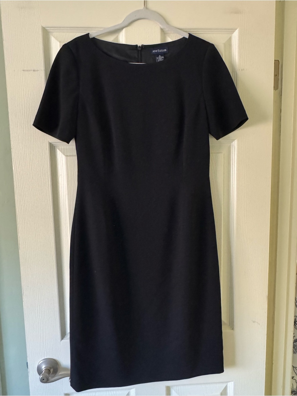 Ann Taylor Black Short-Sleeve Midi Sheath Dress
